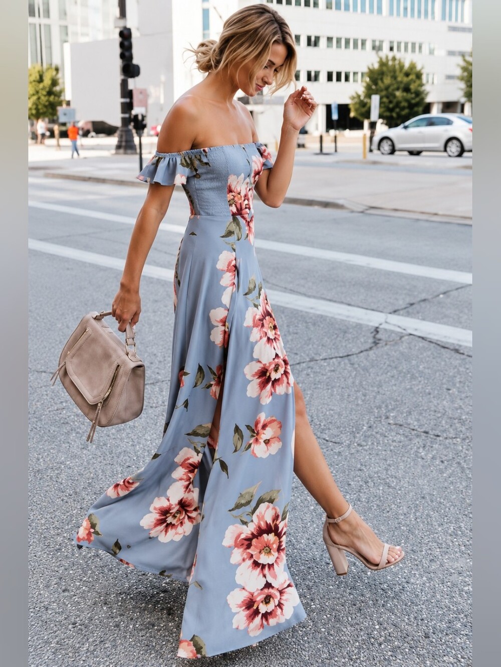 Club L London Floral Maxi Dress Size 6 Blue